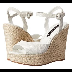 Alice + Olivia Jenna Snake Embossed Wedges White